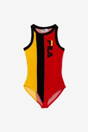 FILA Dahlia Bodysuits Black / Red / Gold,Womens Clothing | CA.CADHQP083